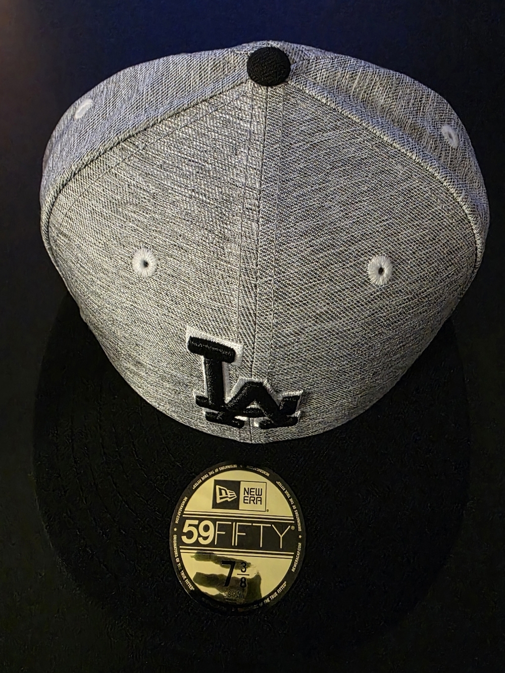 NWT New Era Los Angeles Dodgers Fitted Hat Size 7 3/8  Gray And Black